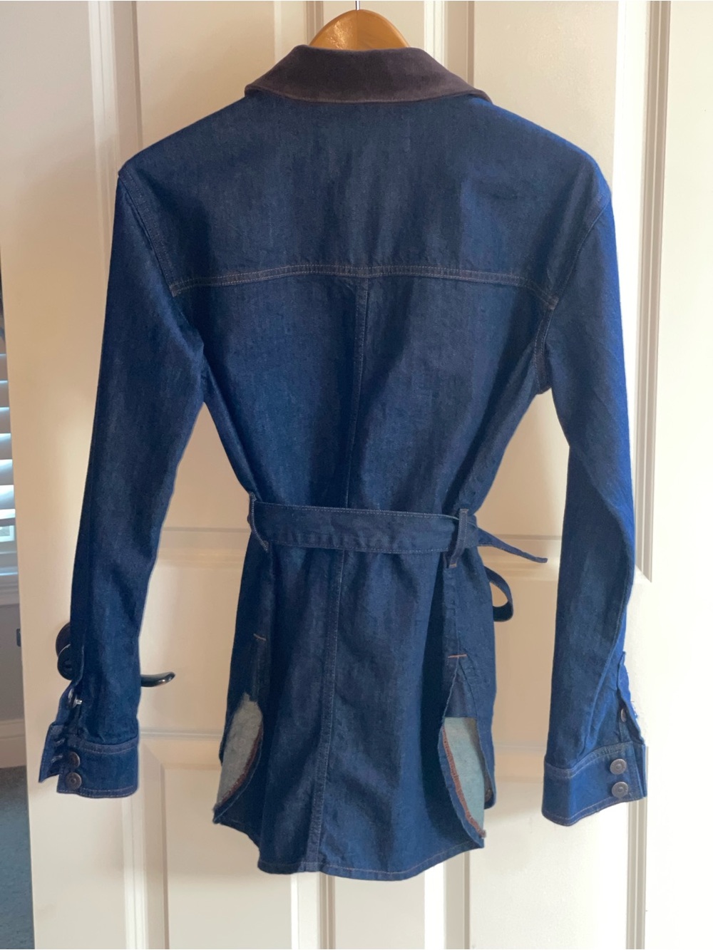 Veronica Beard Dark Blue Denim Jacket with Brown Corduroy Collar - Picture 9 of 10